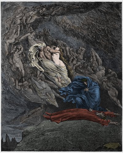 Inferno, Gesang 5: Francesca Da Rimini beschreibt ihren Tod (Illustration aus Die Göttliche Komödie von Dante Alighieri, 1885) von Gustave after Dore